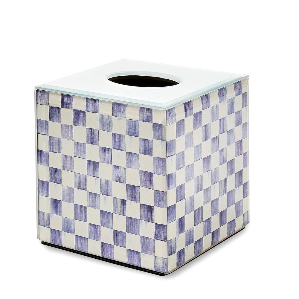 MacKenzie-Childs Violet Check Glass Boutique Tissue Box Cover NIB